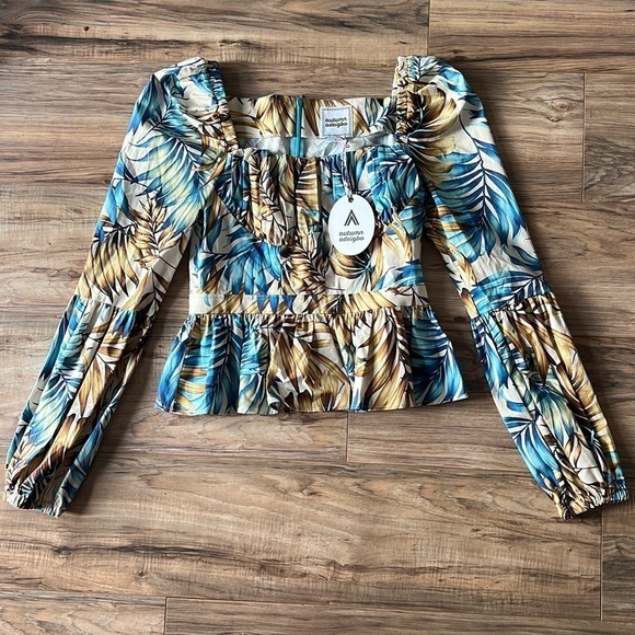 Autumn Adeigbo Catira Top Blue Palm Print Size 6 Ankara African NWT - Picture 3 of 15